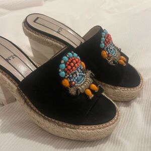 No. 21 Black and Multicolor Embellished Mules